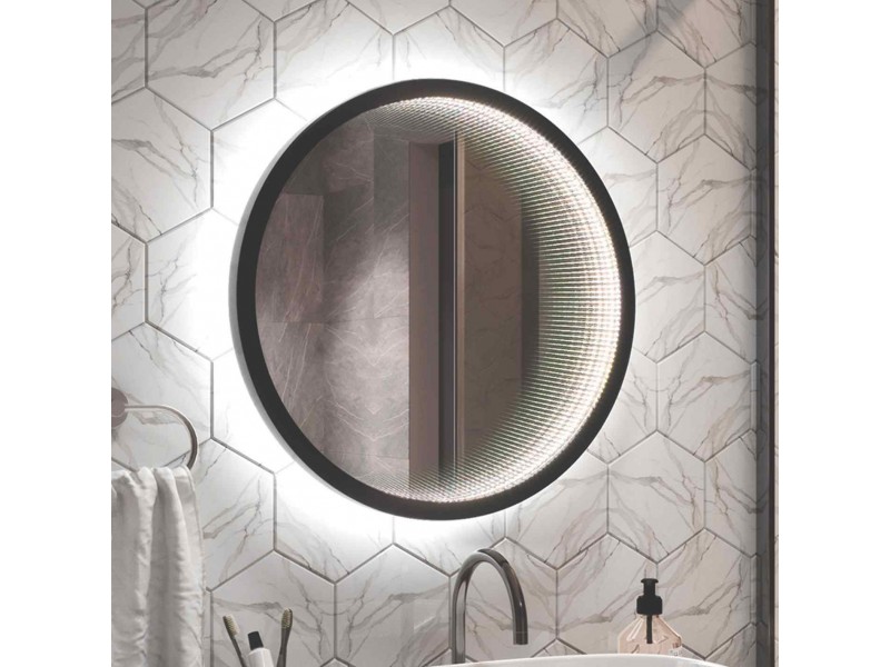 Овальное  Зеркало для ванной комнаты Infinity black LED туннельное